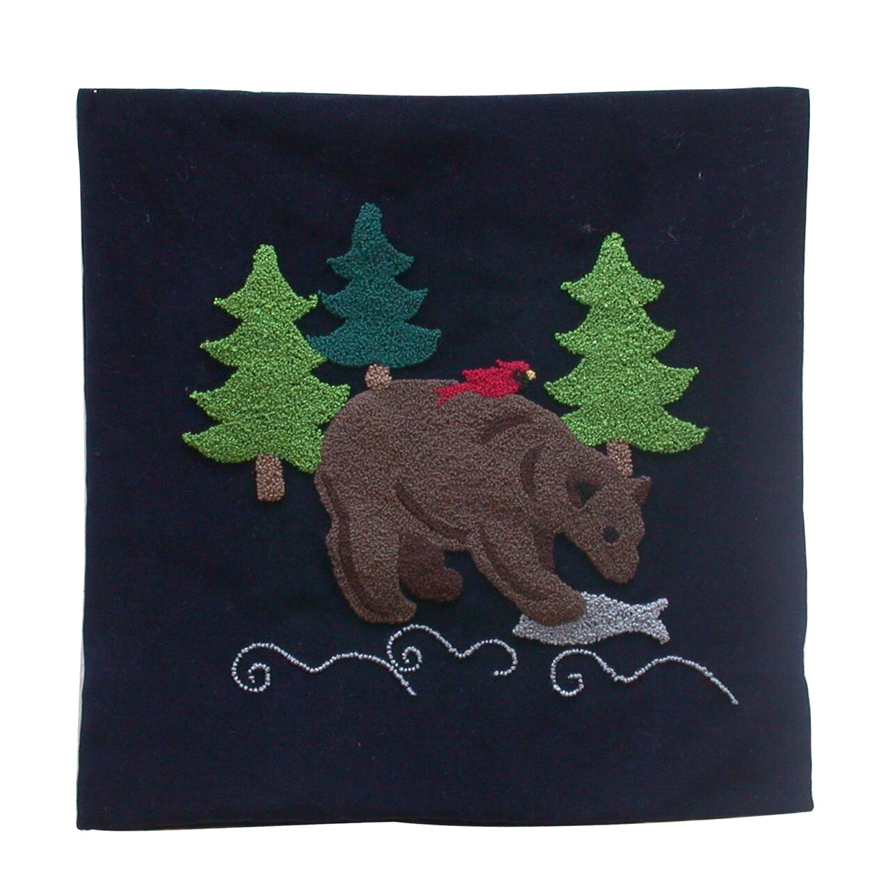 18&#x22; x 18&#x22; Bear with Fish Tufted Thanksgiving Throw Pillow